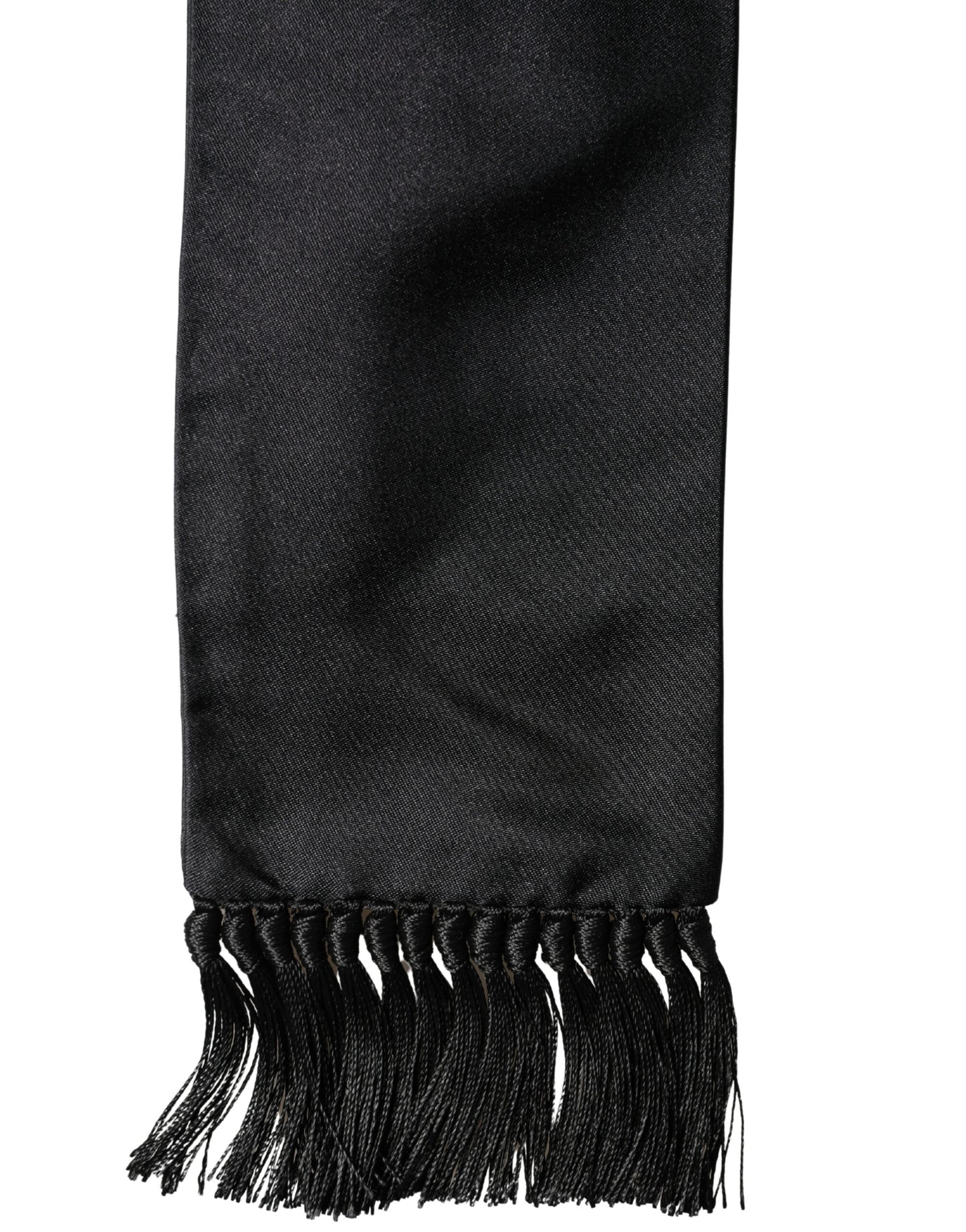 Black Silk Fringe Neck Wrap Foulard 160.5cm x 8cm Scarf