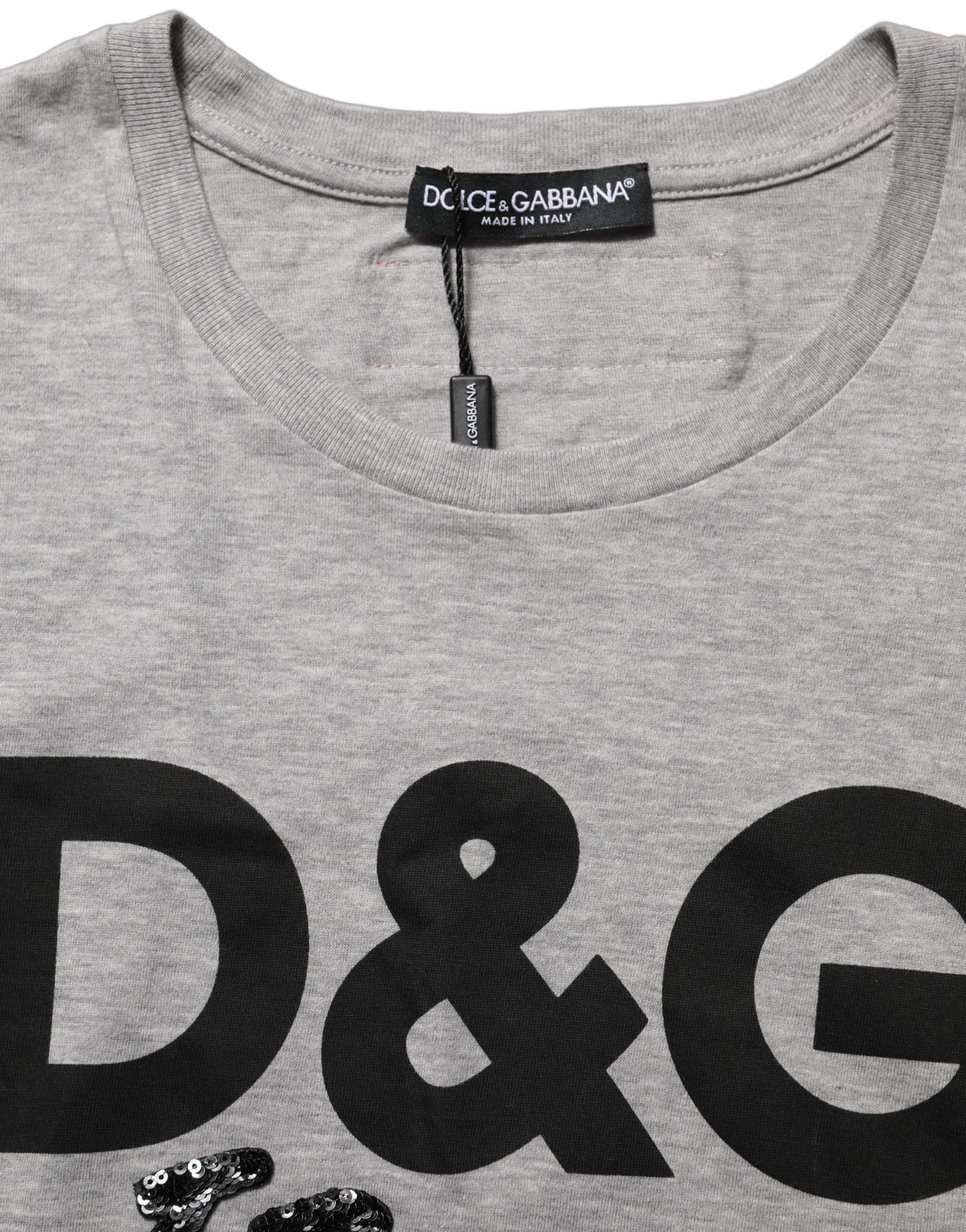 Gray Cotton Logo Printed Crew Neck T-shirt
