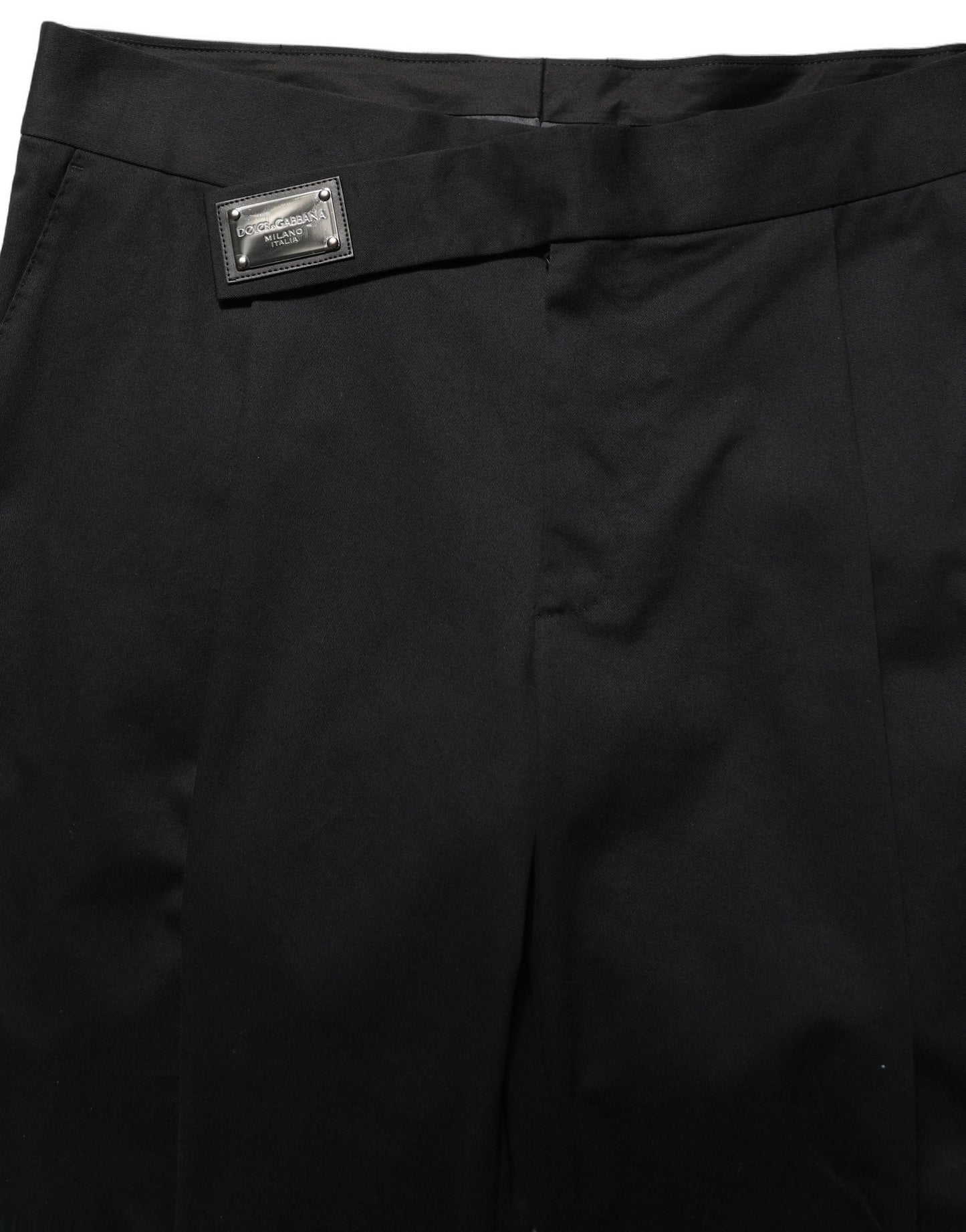 Black Cotton Straight Leg DressTrouser Pants