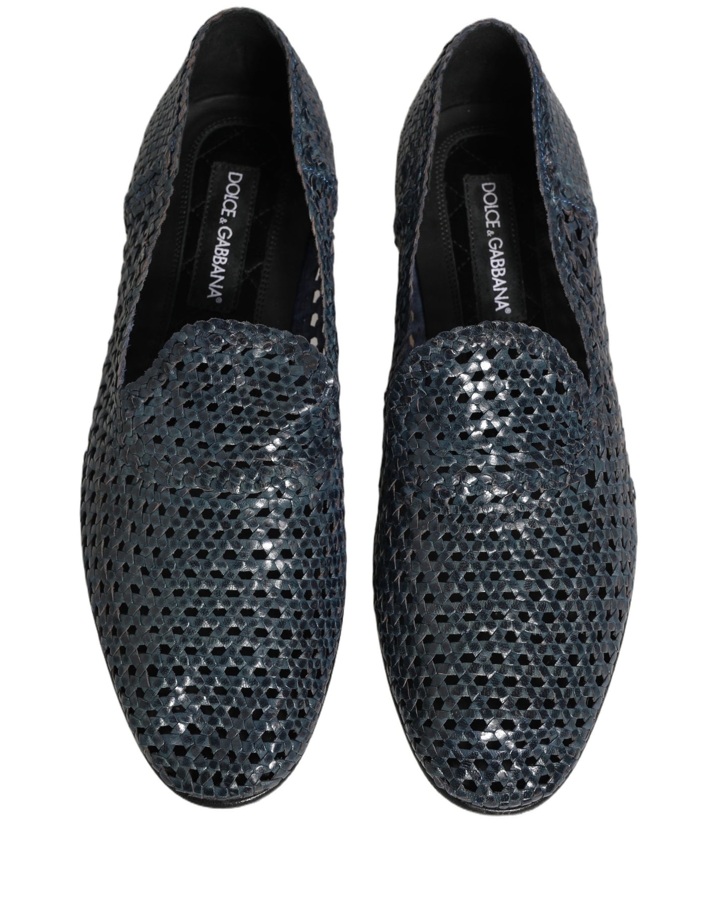 Blue Woven Raffia Slip On Loafers Men Shoes