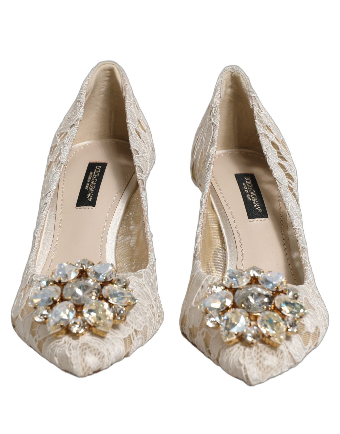 White Taormina Lace Crystal Pumps Shoes