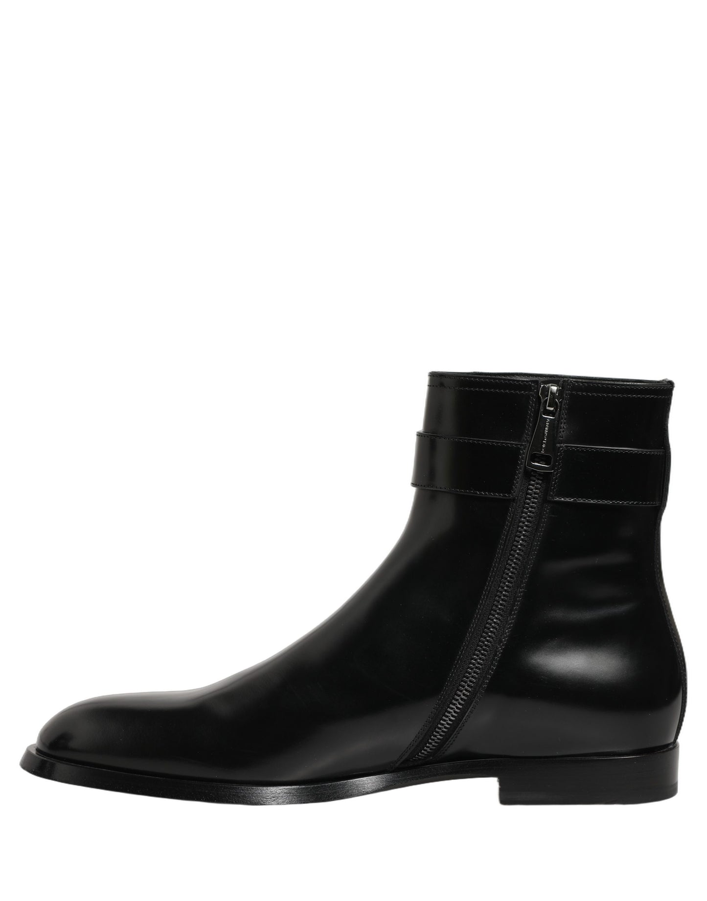 Black Leather Logo Buckle Mid Calf Boots Shoes