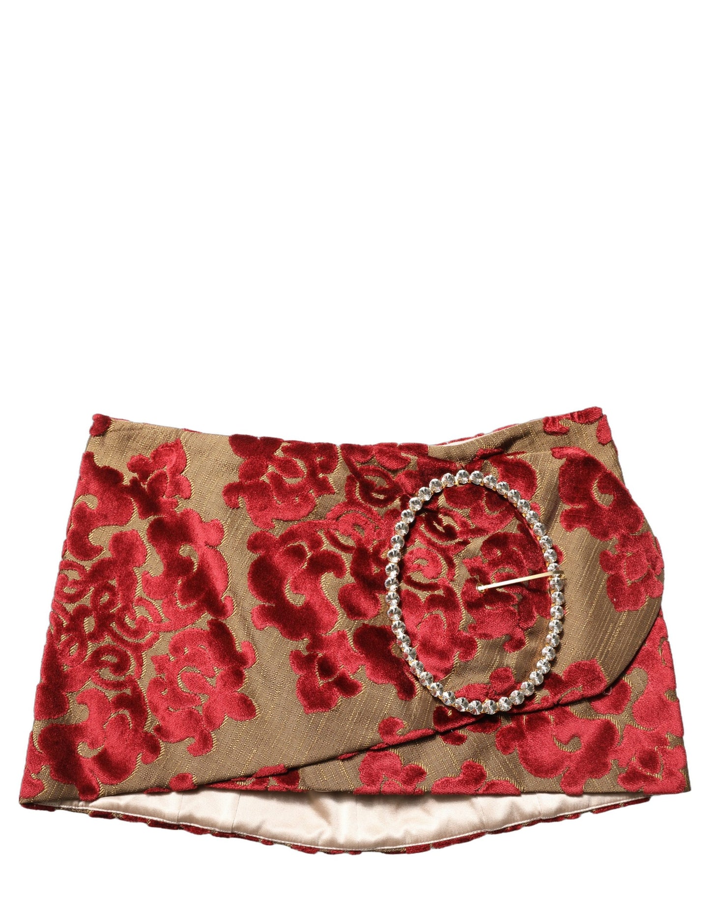 Maroon Floral Jacquard Rhinestone Mini Skirt