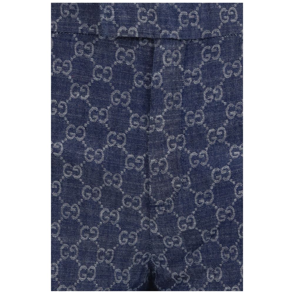 Blue Cotton Casual Pants