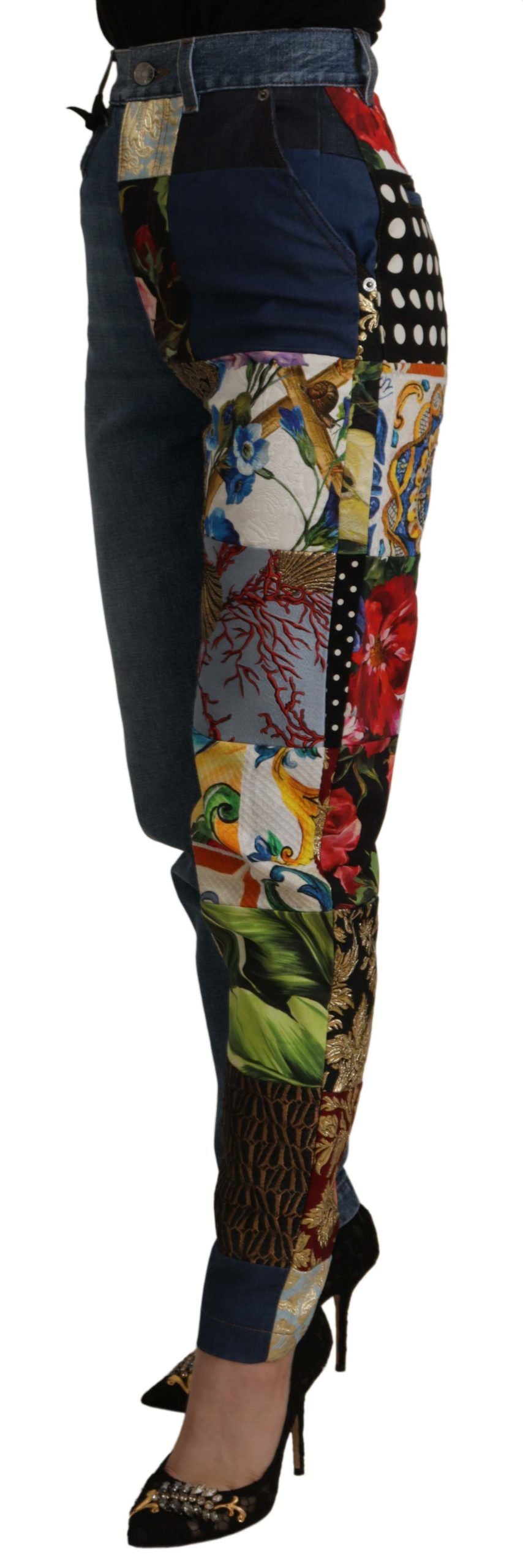 Blue Jeans Jacquard Majolica High Waist Pants