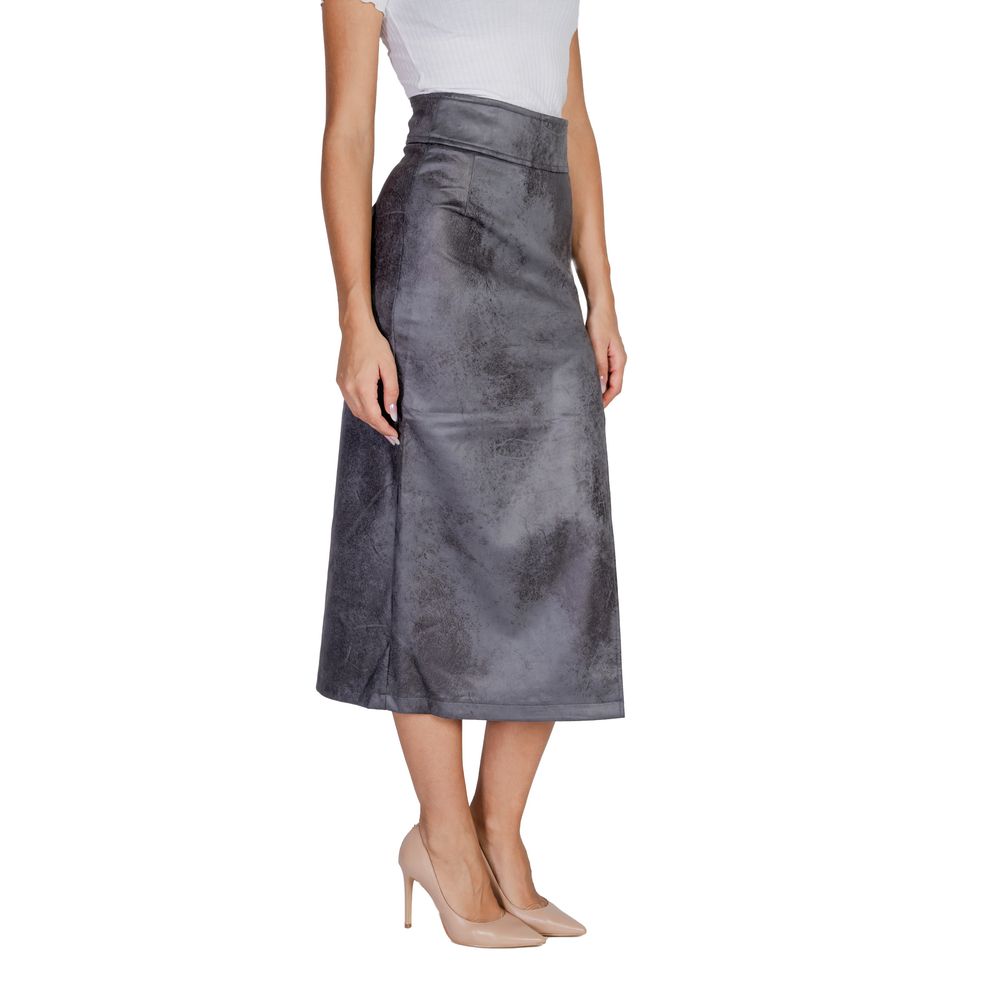 Gray Artificial Leather Long Skirt