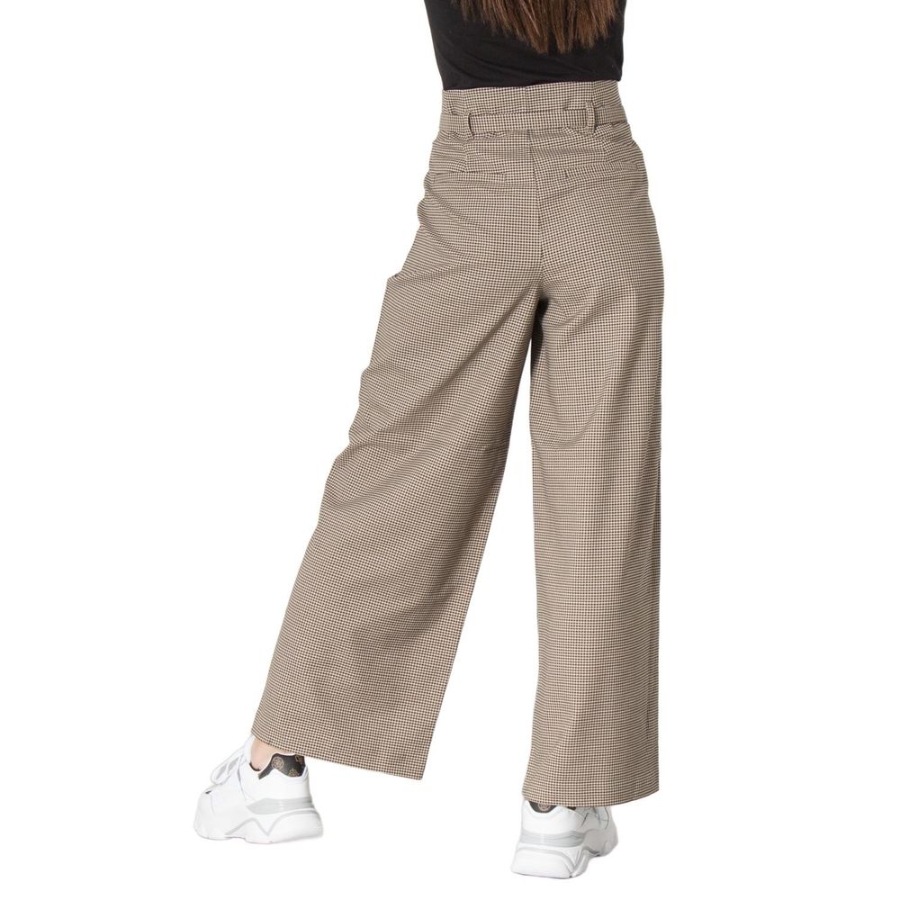 Beige Elastane Casual Pants