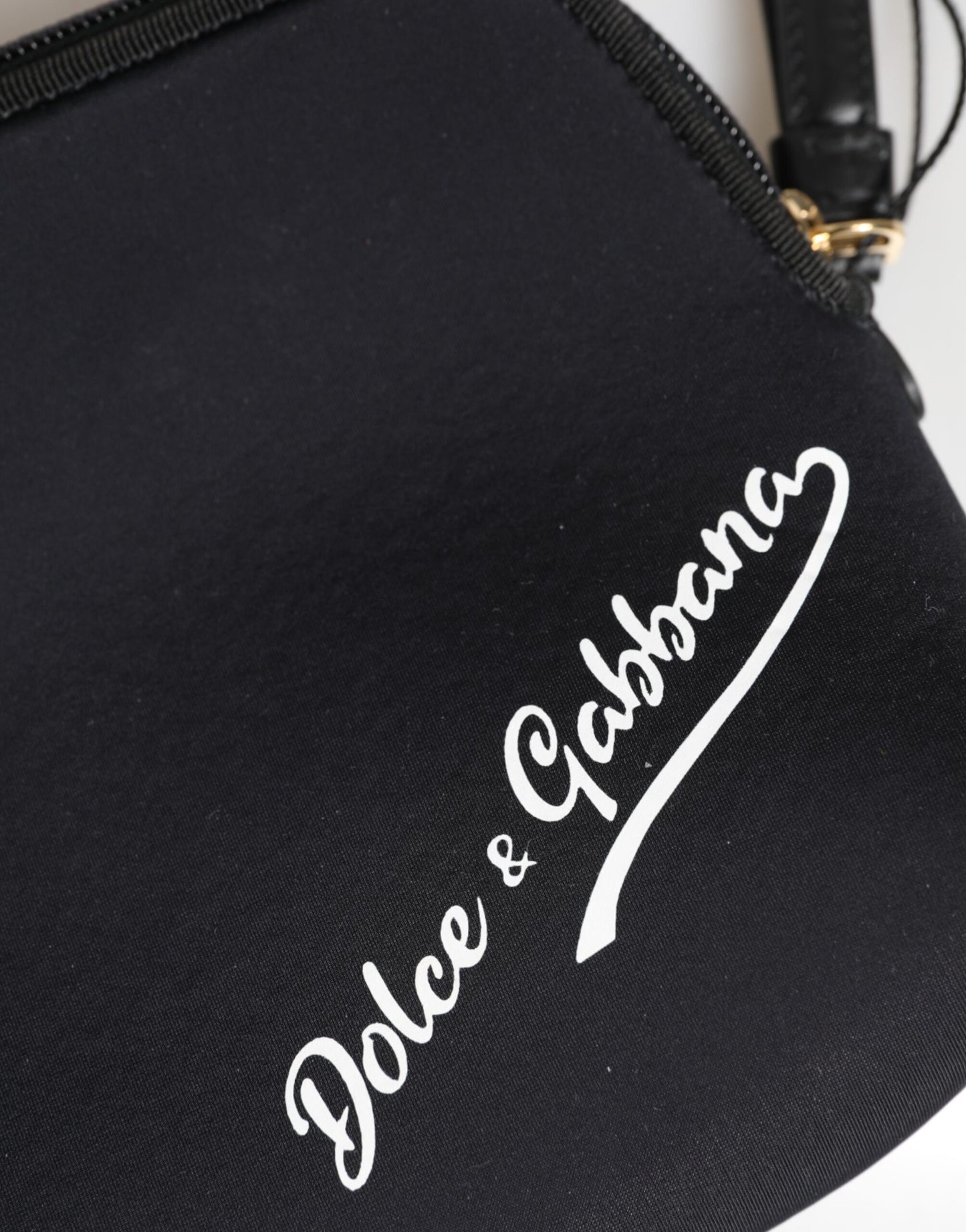 Black Solid Nylon DG LogoPrint Clutch Zip Borse Pouch Bag
