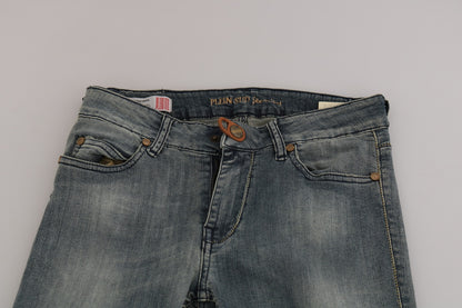 Blue Washed Low Waist Slim Fit Skinny Denim Casual Jeans