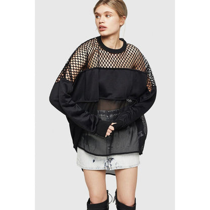 Black Cotton Polyester Mesh Hoodie