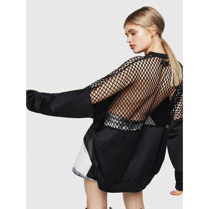 Black Cotton Polyester Mesh Hoodie