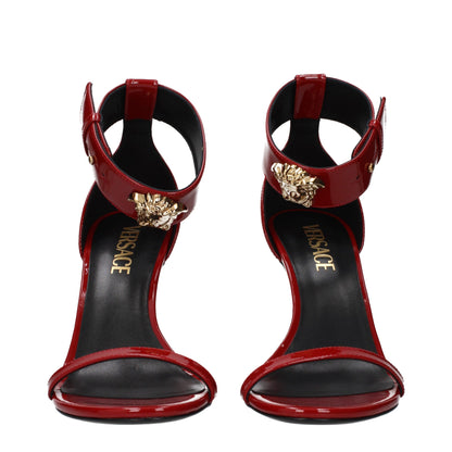 Red Leather Stiletto Heel Sandals
