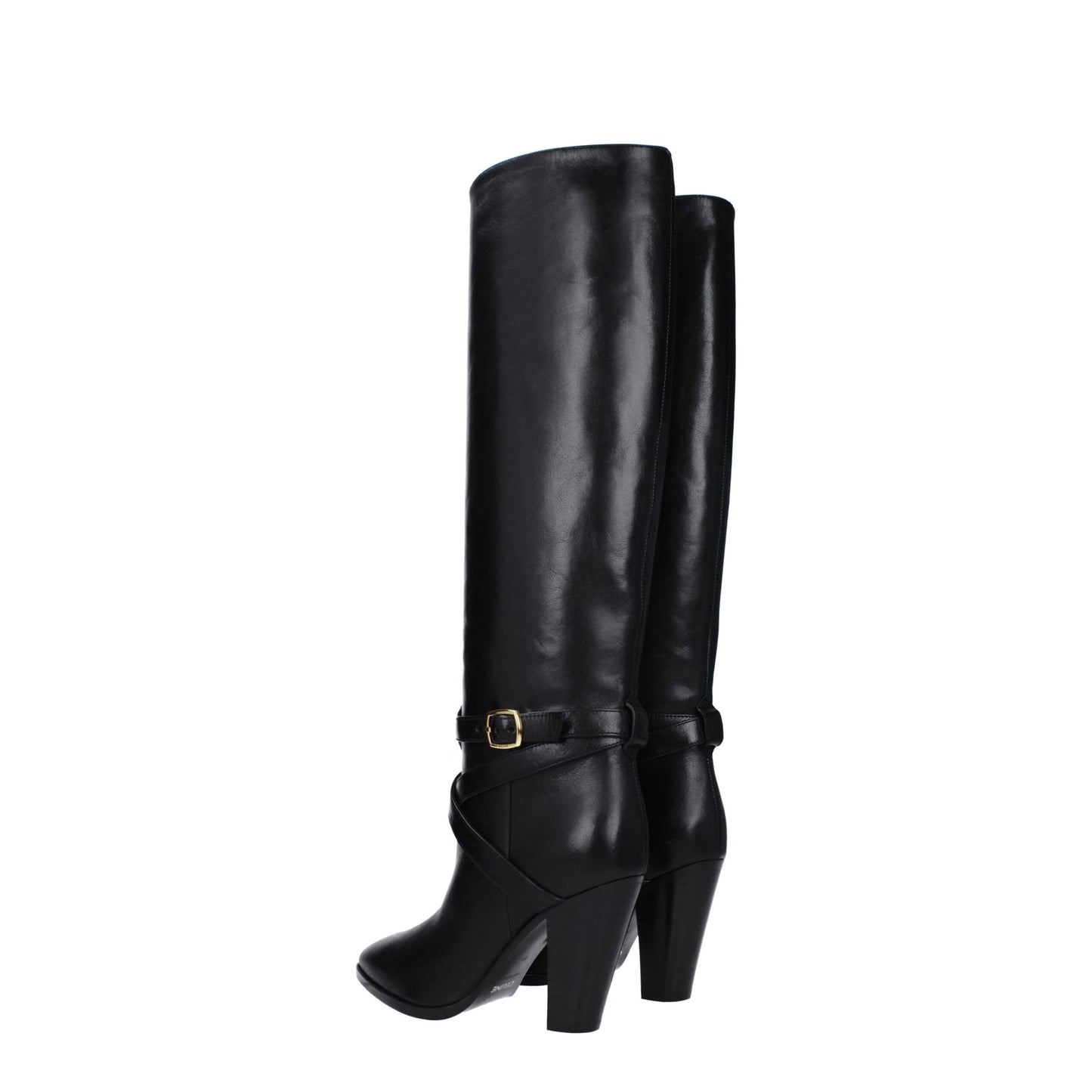 Black Leather High Heel Boots