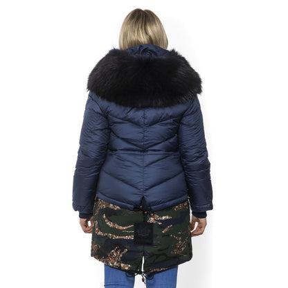 Blue Poly Parka with Hood for Women