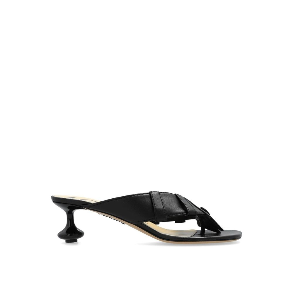 Black Lamb Leather Flat Sandals