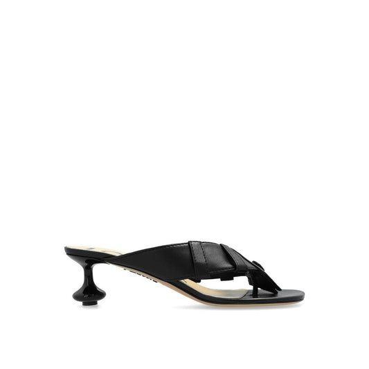 Black Lamb Leather Flat Sandals