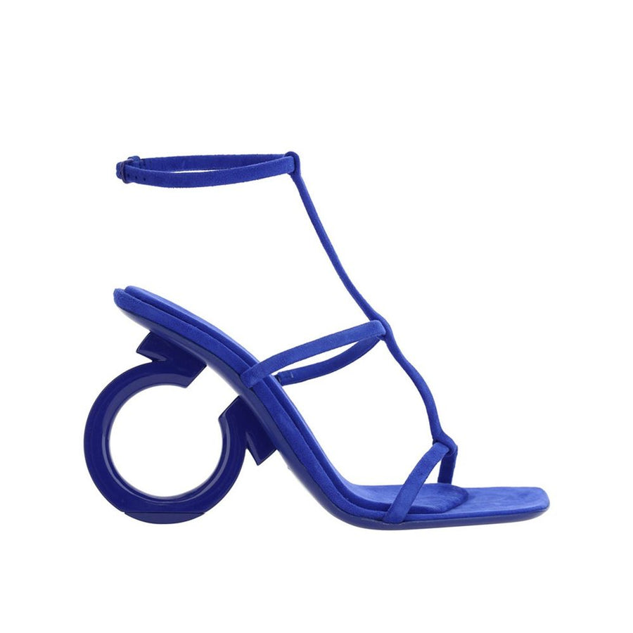 Blue Calfskin Strap-On Sandals