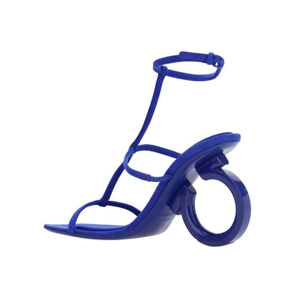 Blue Calfskin Strap-On Sandals