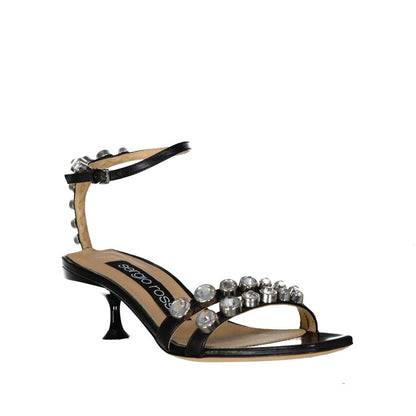 Black Calfskin Strap-On Sandals
