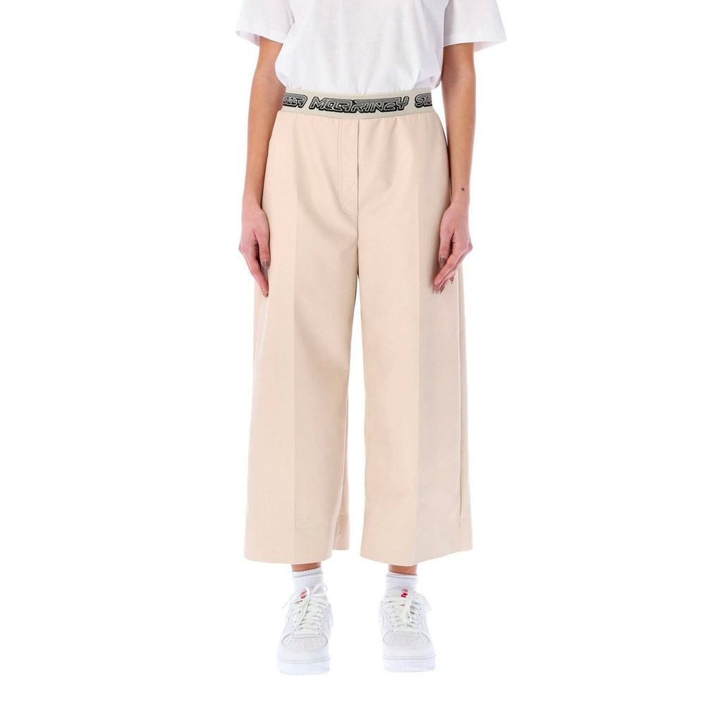 Beige Viscose Cropped Pants