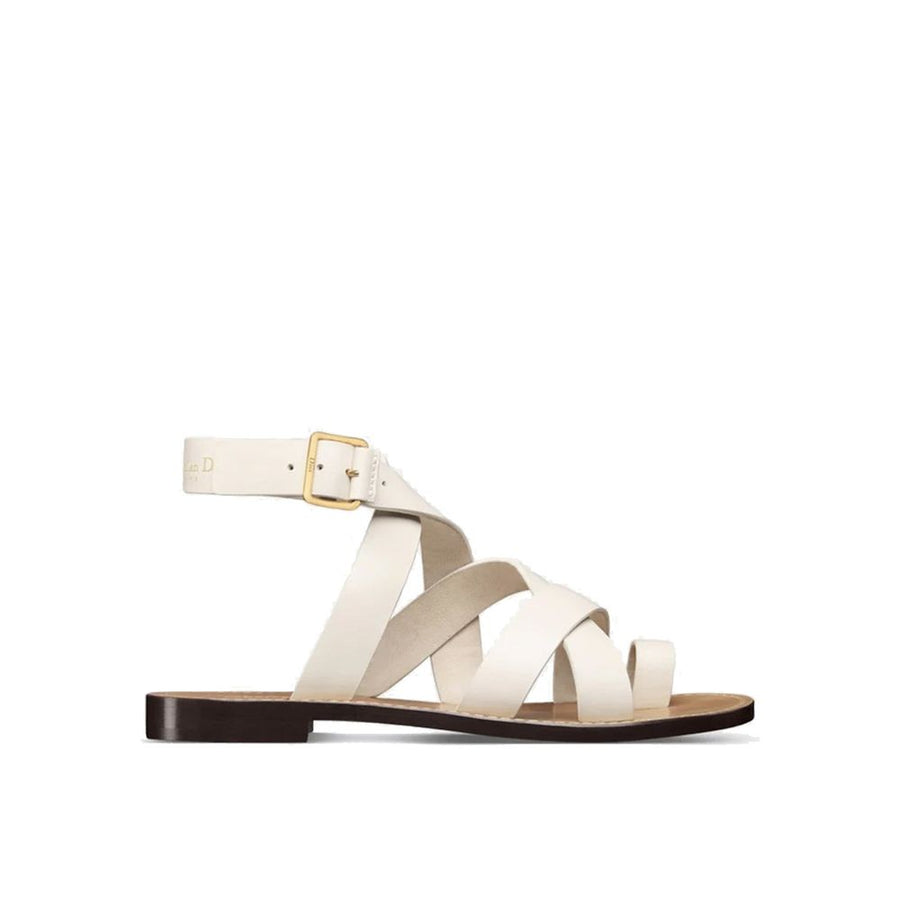 White Calfskin Flat Sandals