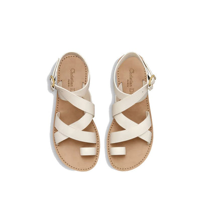 White Calfskin Flat Sandals