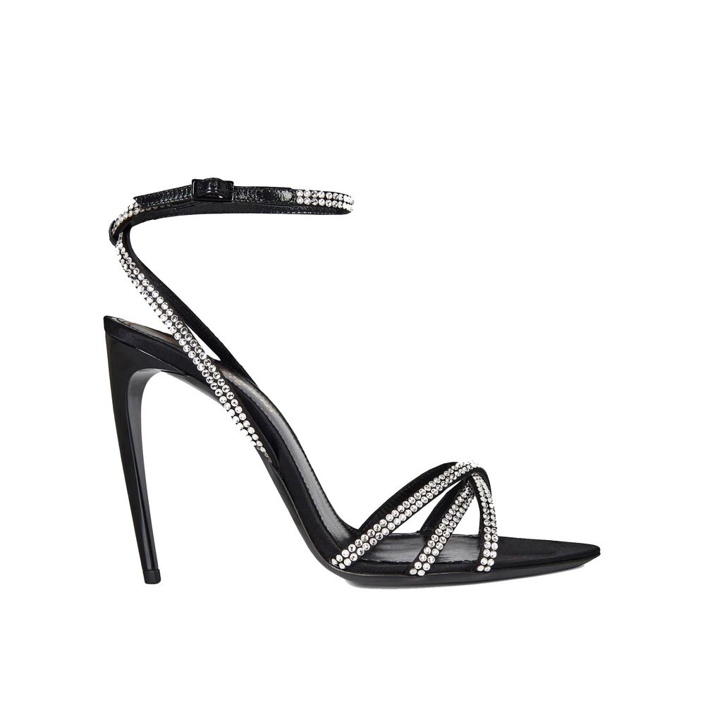 Black Silk Stiletto Heel Sandals