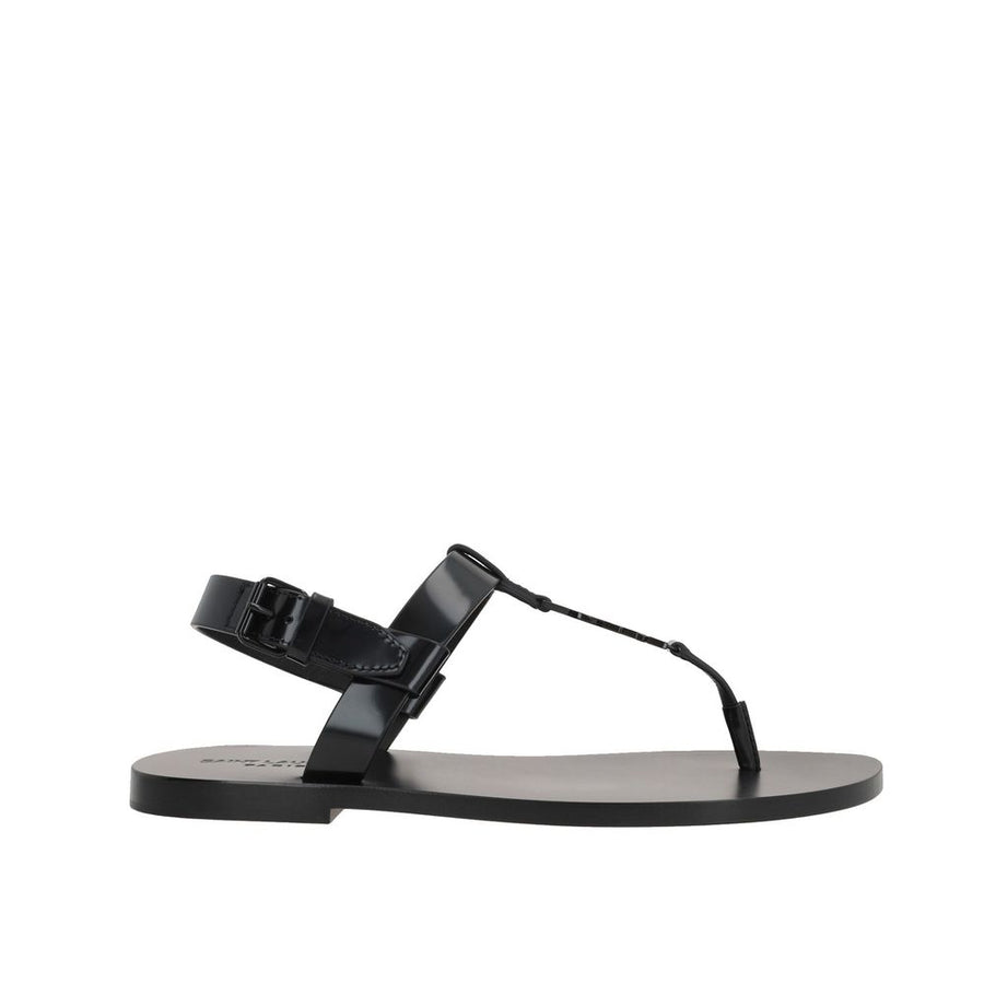 Black Calfskin Flat Sandals