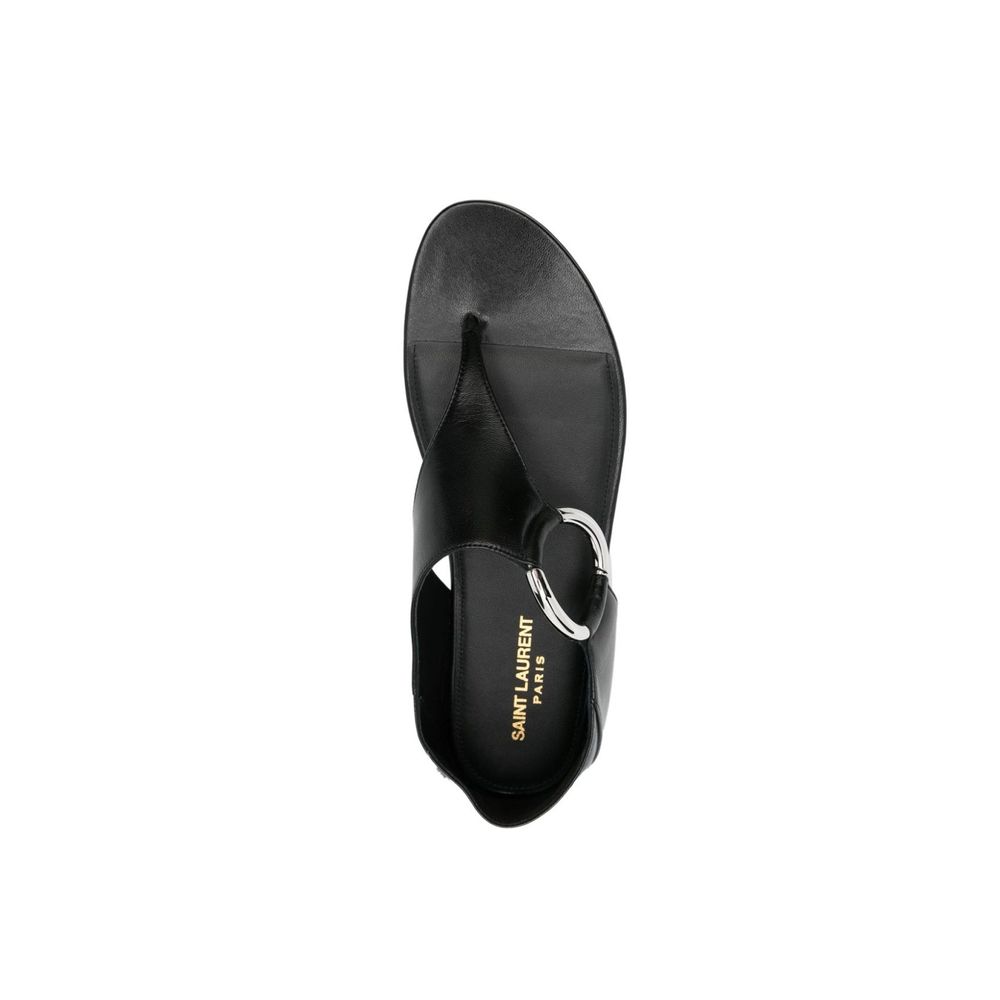 Black Calfskin Flat Sandals