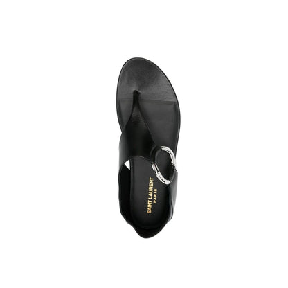 Black Calfskin Flat Sandals