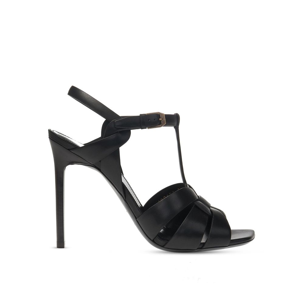 Black Calfskin Stiletto Heel Sandals