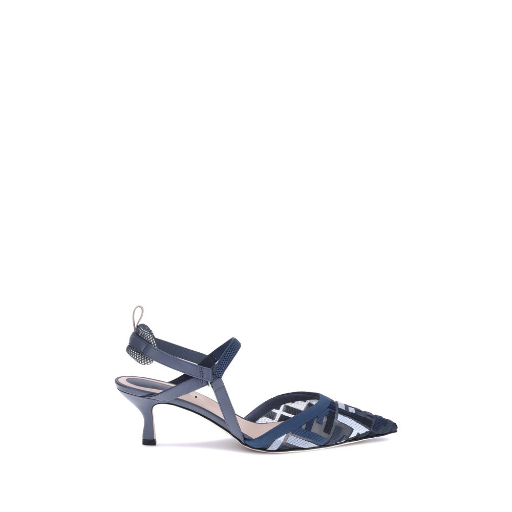 Blue Polyamide Mid Heel Pumps