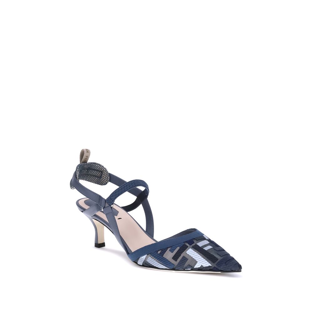 Blue Polyamide Mid Heel Pumps