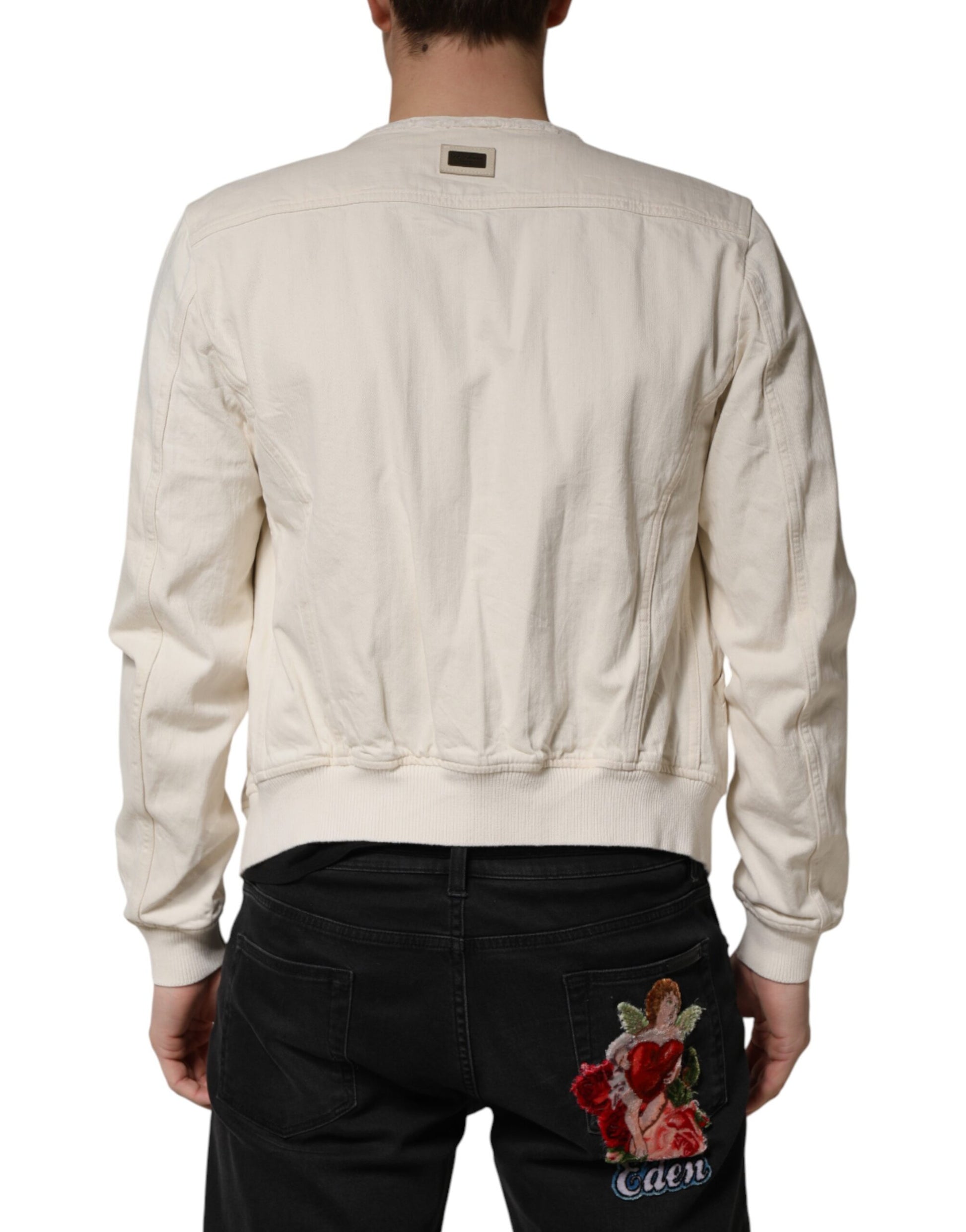 Off White Cotton Full Zip Denim Men Blouson Jacket