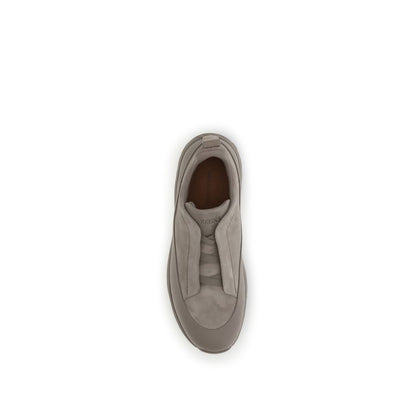Beige Calf Leather Bos Taurus Athletic Sneakers