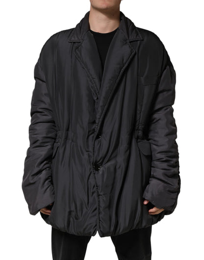 Black Silk Padded Parka Men Coat Jacket