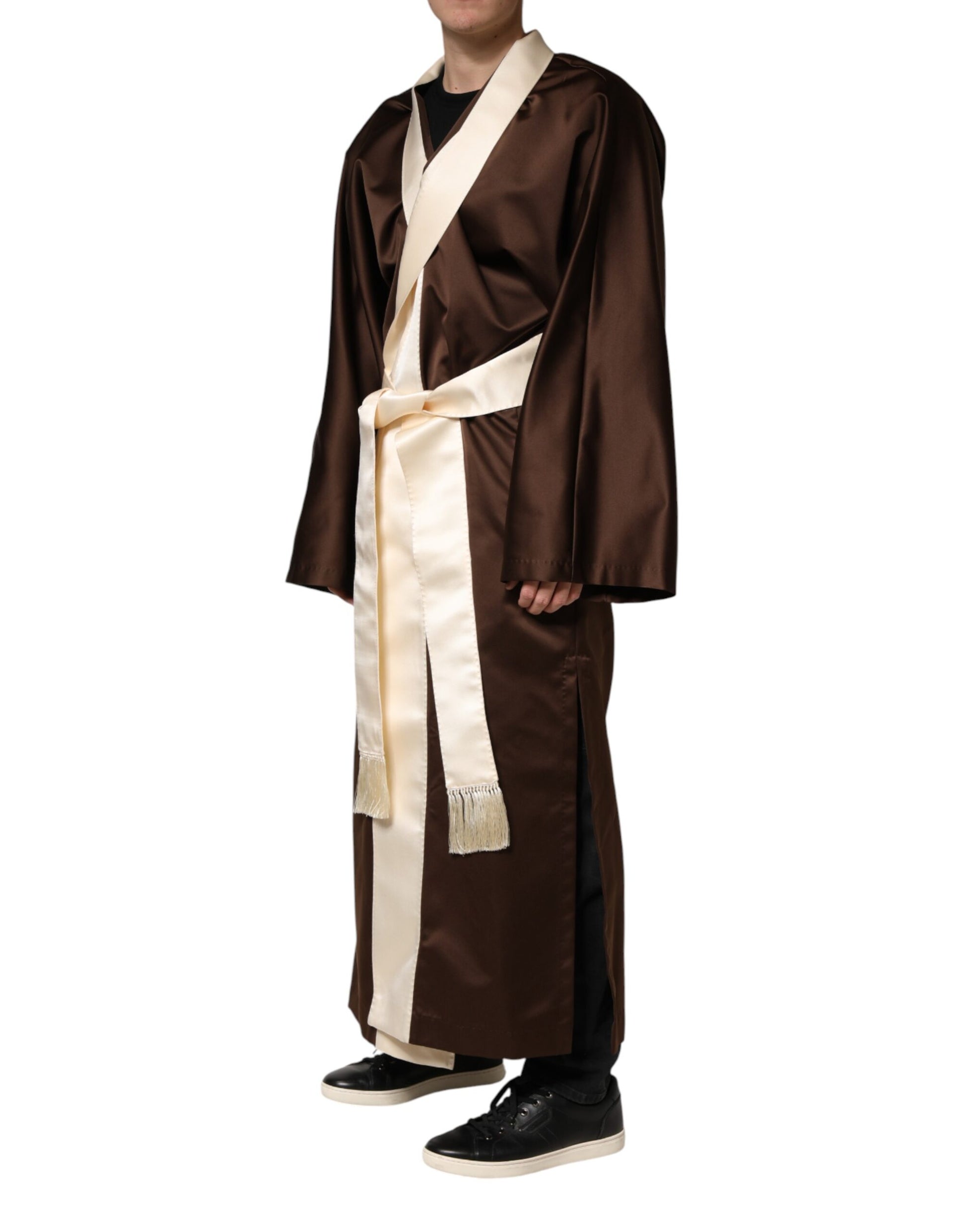 Brown Cream Lounge Belted Bathrobe Jacket
