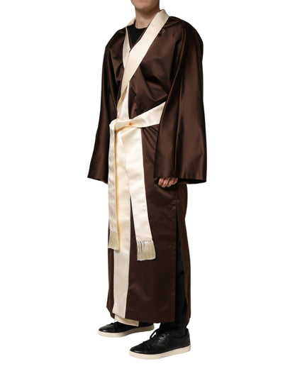 Brown Cream Lounge Belted Bathrobe Jacket