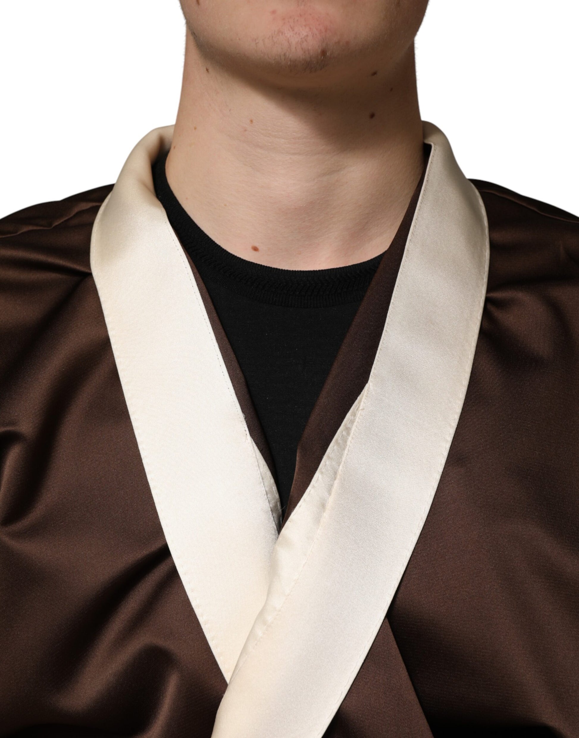 Brown Cream Lounge Belted Bathrobe Jacket