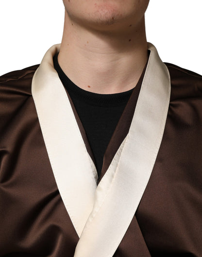 Brown Cream Lounge Belted Bathrobe Jacket