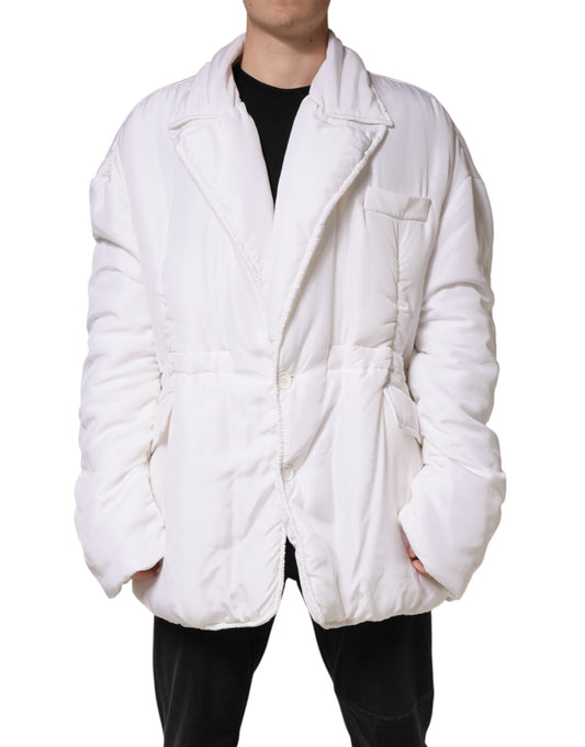 White Silk Padded Parka Men Coat Jacket