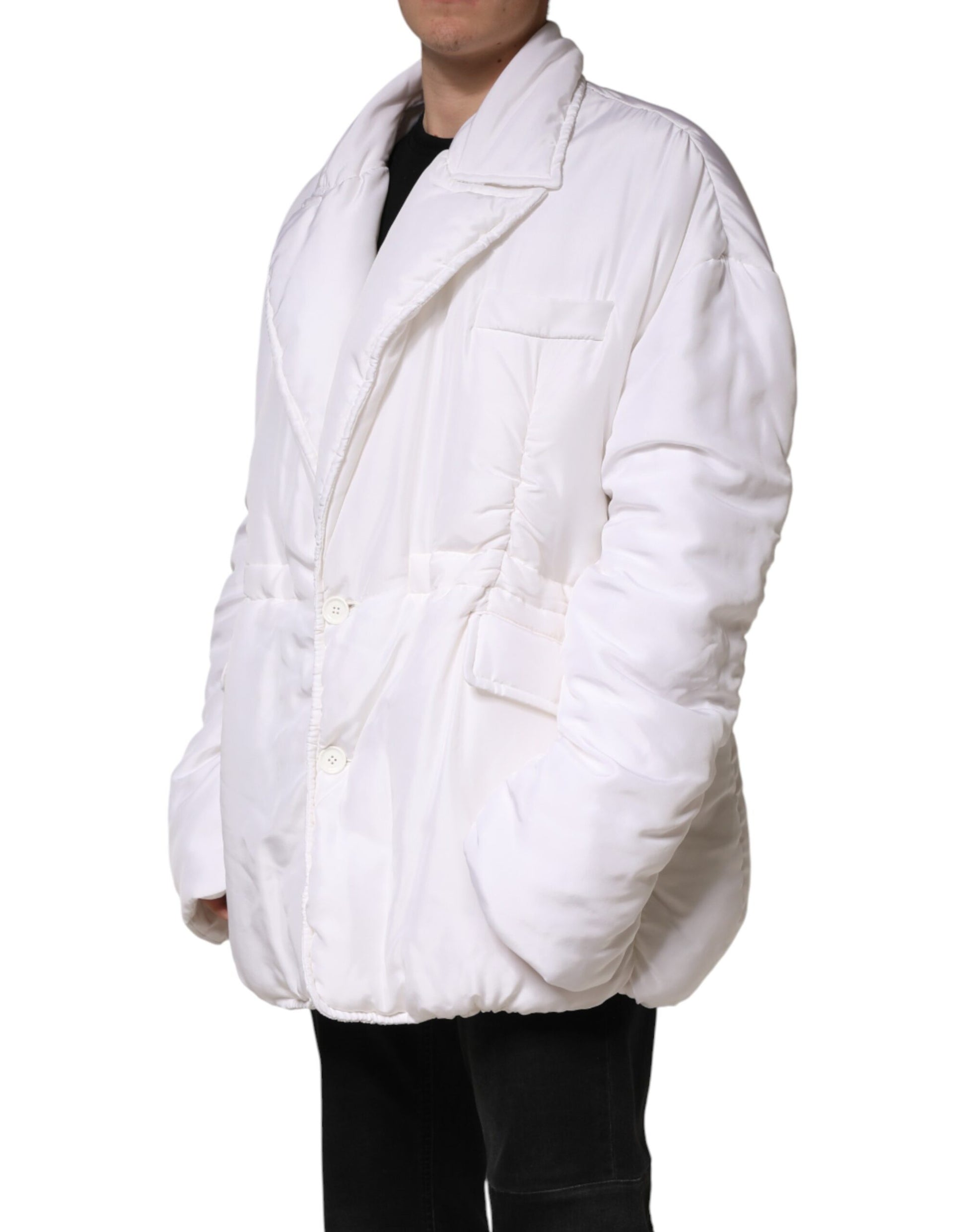 White Silk Padded Parka Men Coat Jacket