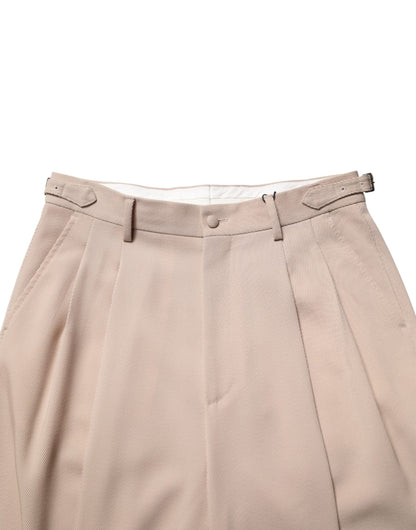 Beige Stretch Straight Men Dress Trouser Pants