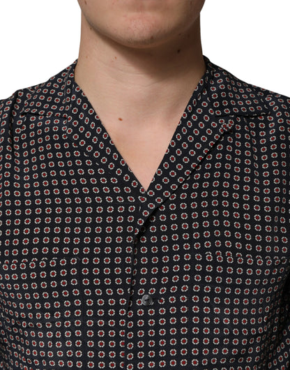Black Patterned Silk Men Button Down Shirt