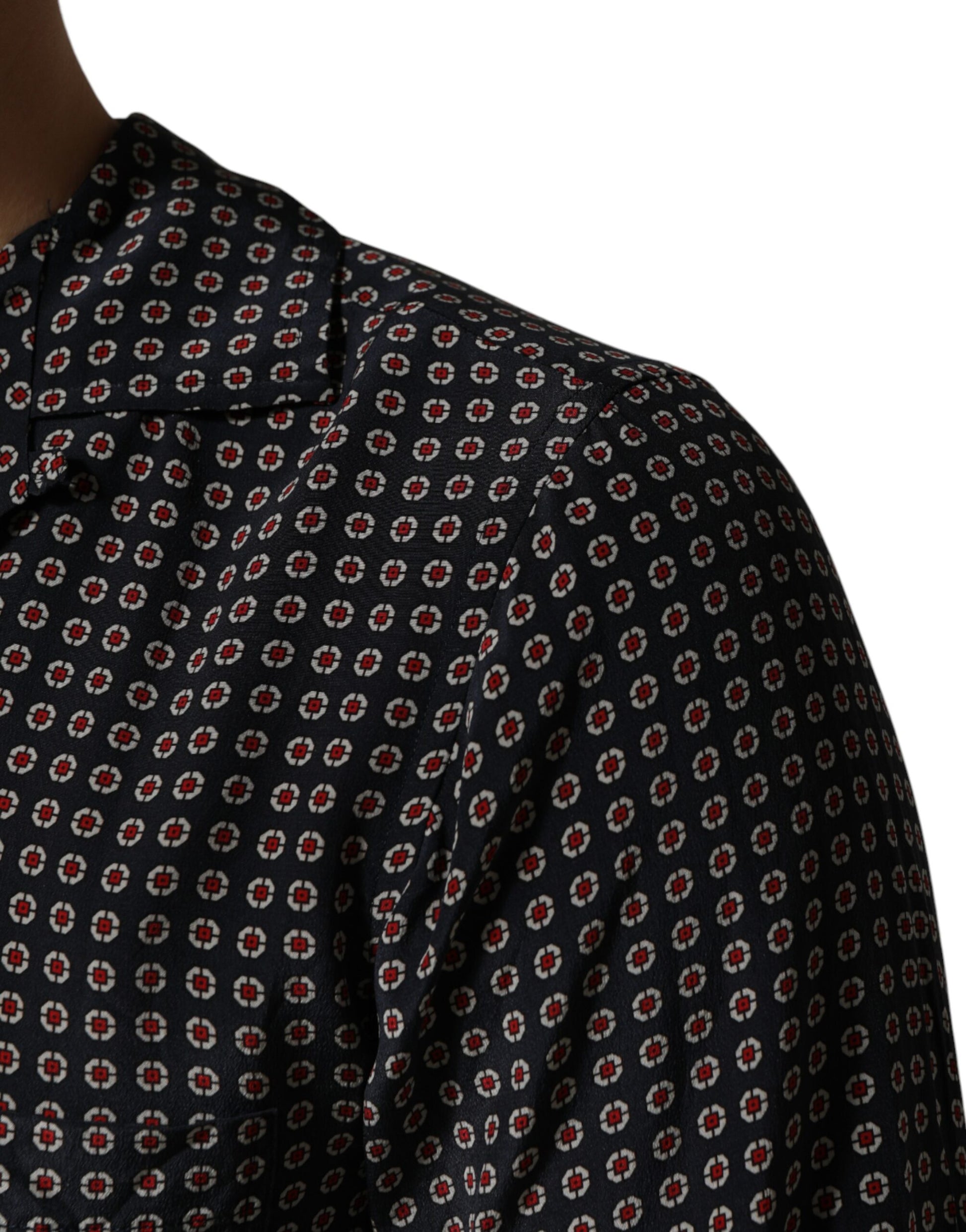 Black Patterned Silk Men Button Down Shirt