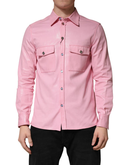 Pink Cotton Collared Men Button Down Shirt