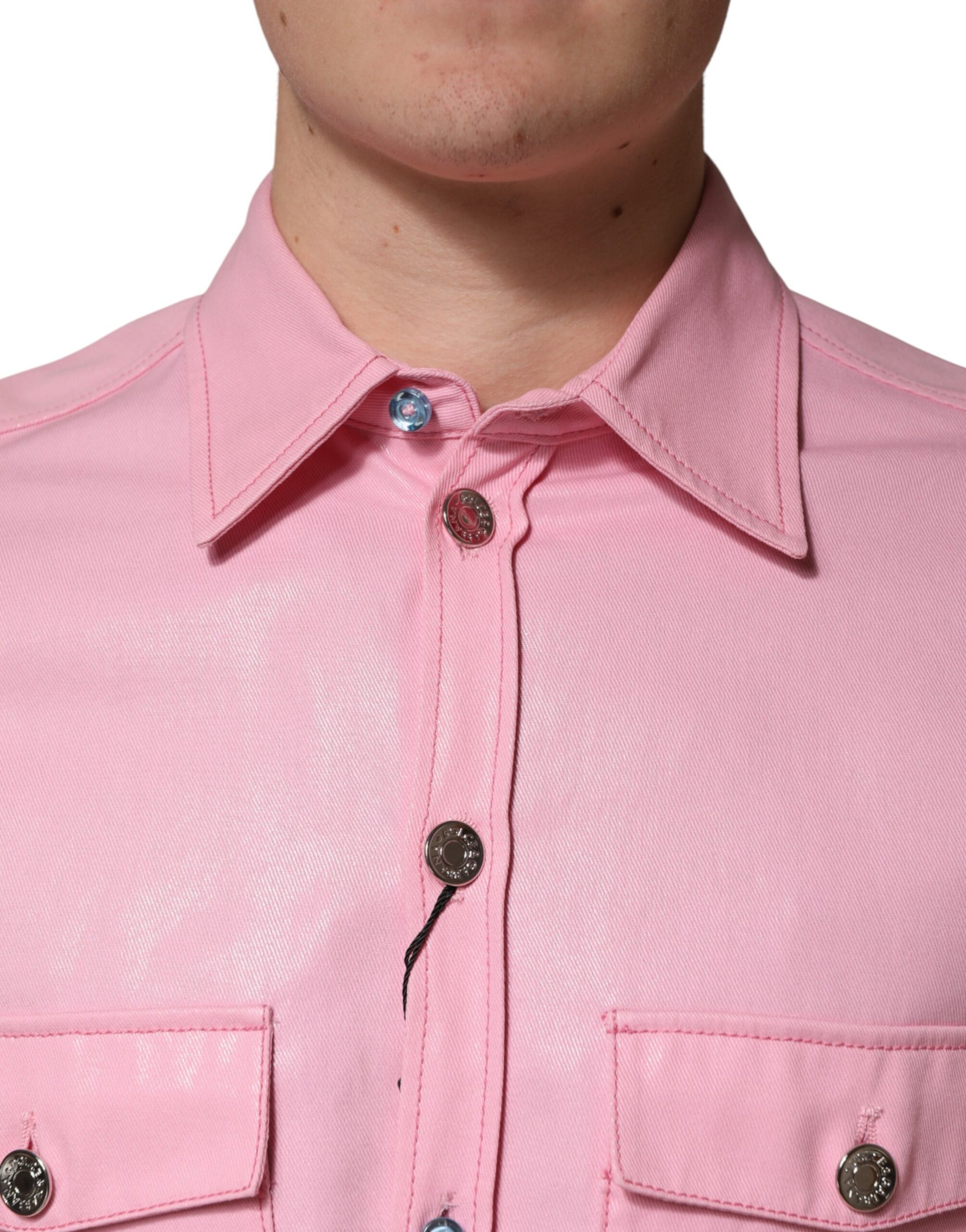 Pink Cotton Collared Men Button Down Shirt