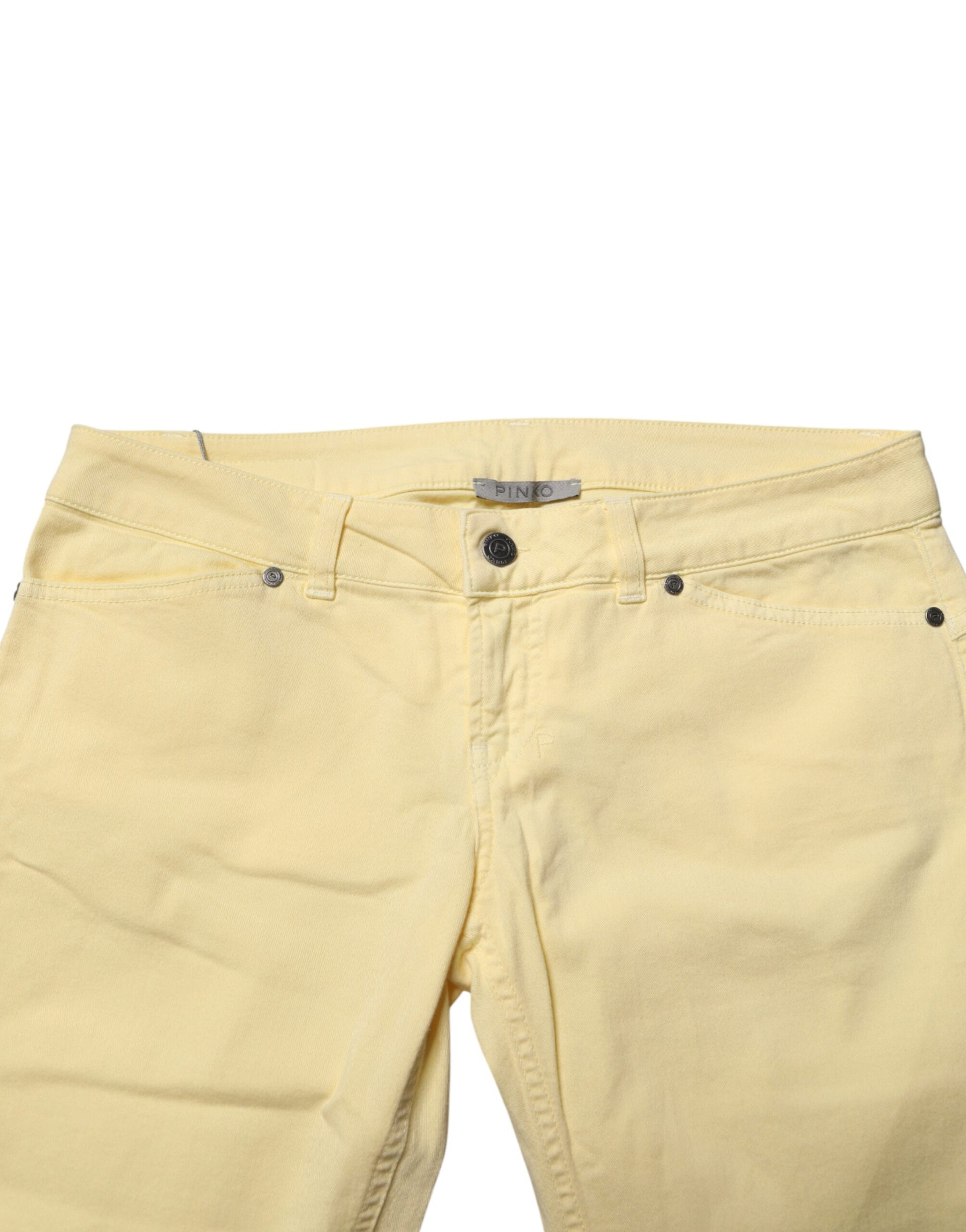 Yellow Cotton Low Waist Slim Fit Skinny Denim Casual Jeans