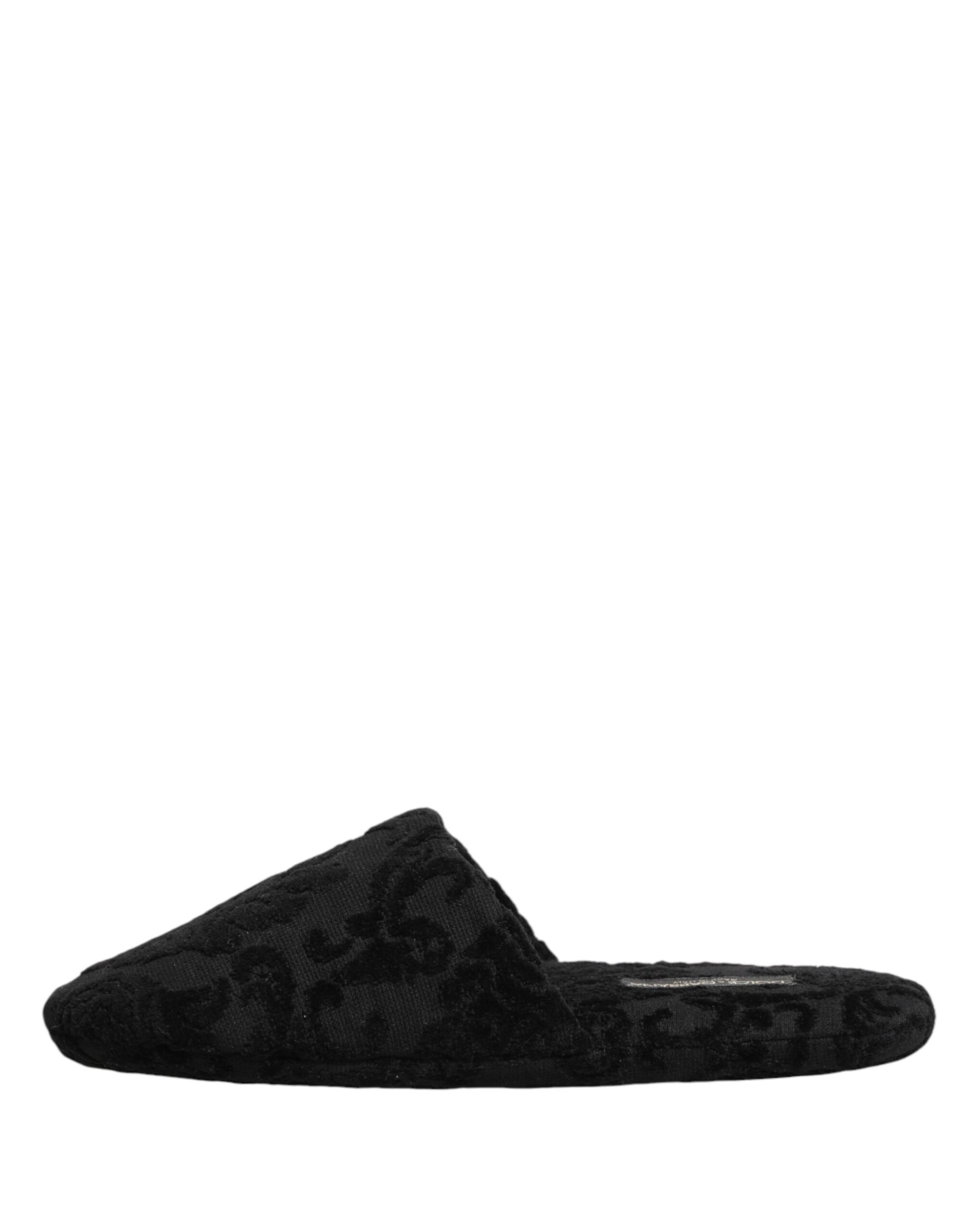 Black Logo Embroidered Slippers Flats Shoes