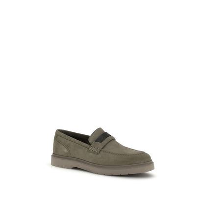 Beige Calf Leather Bos Taurus Slip-On Loafers